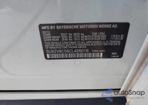 2012 BMW X5 xDrive50I z USA, uszkodzony, nr VIN 5UXZV8C56CL426016